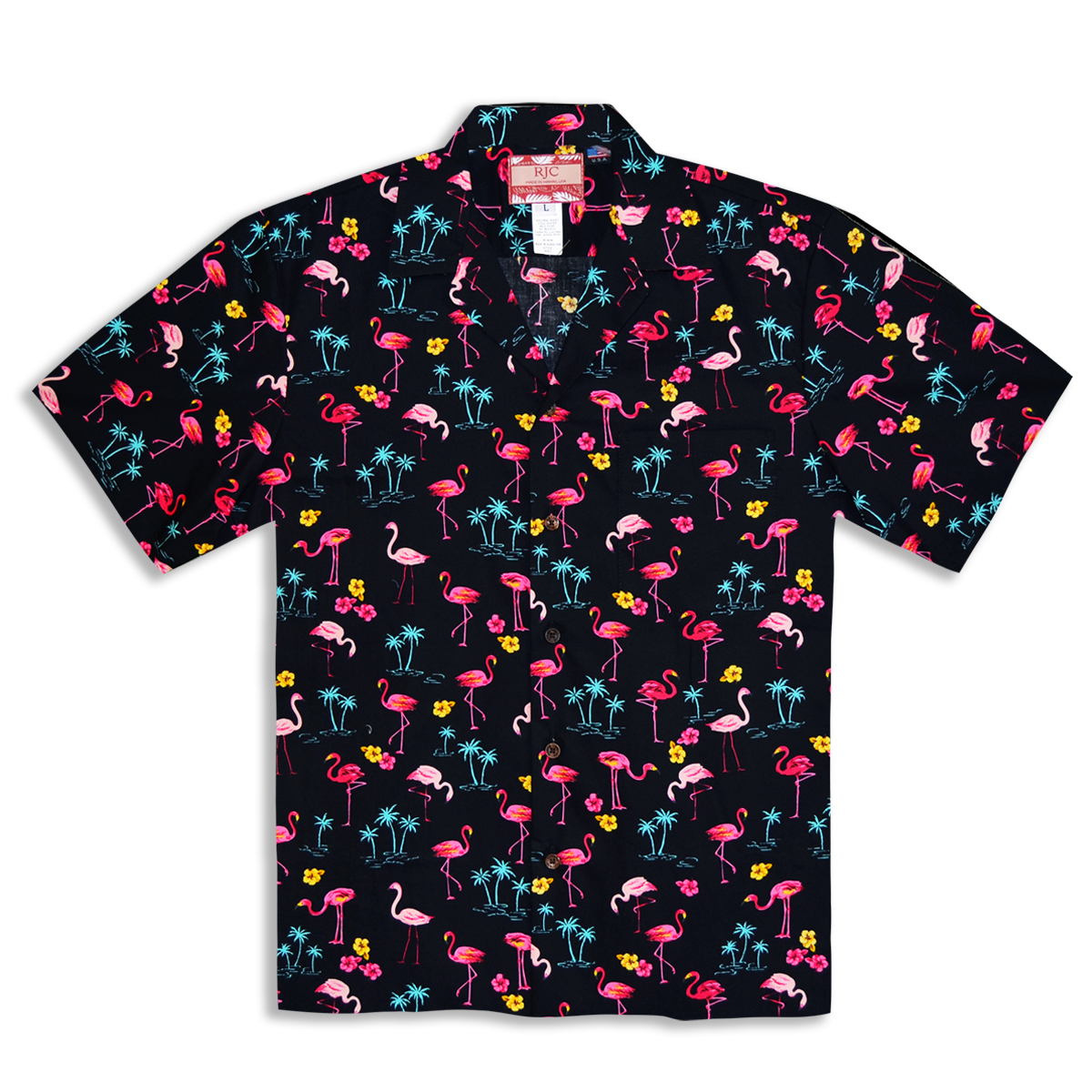 Hawaiian Shirt – Retro Mingo – Flamingo – Black