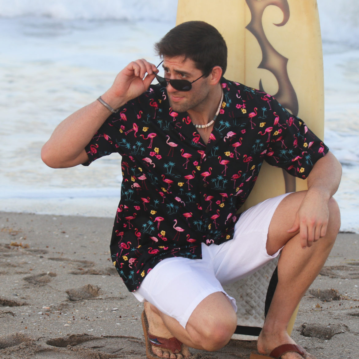 Hawaiian Shirt - Retro Mingo - Flamingo - Black-model