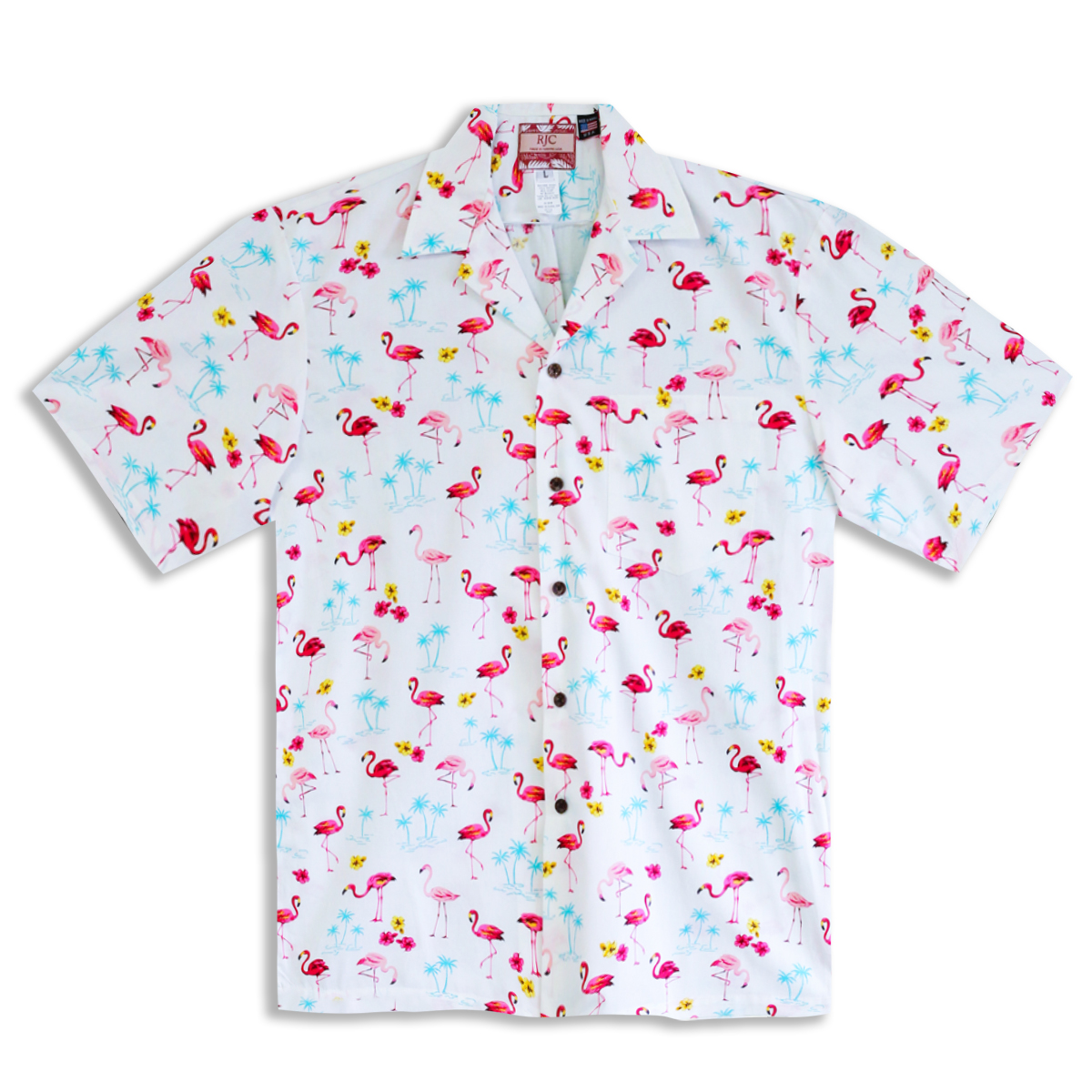 Hawaiian Shirt – Retro Mingo – Flamingo – White