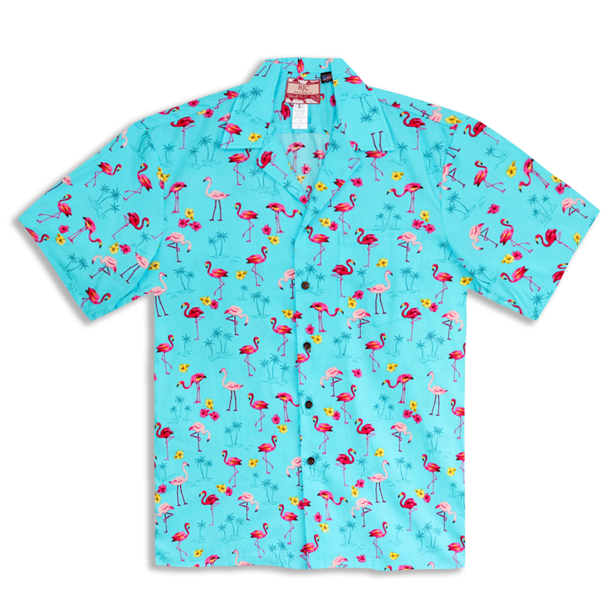 Hawaiian Shirt – Retro Mingo – Flamingo – Aqua