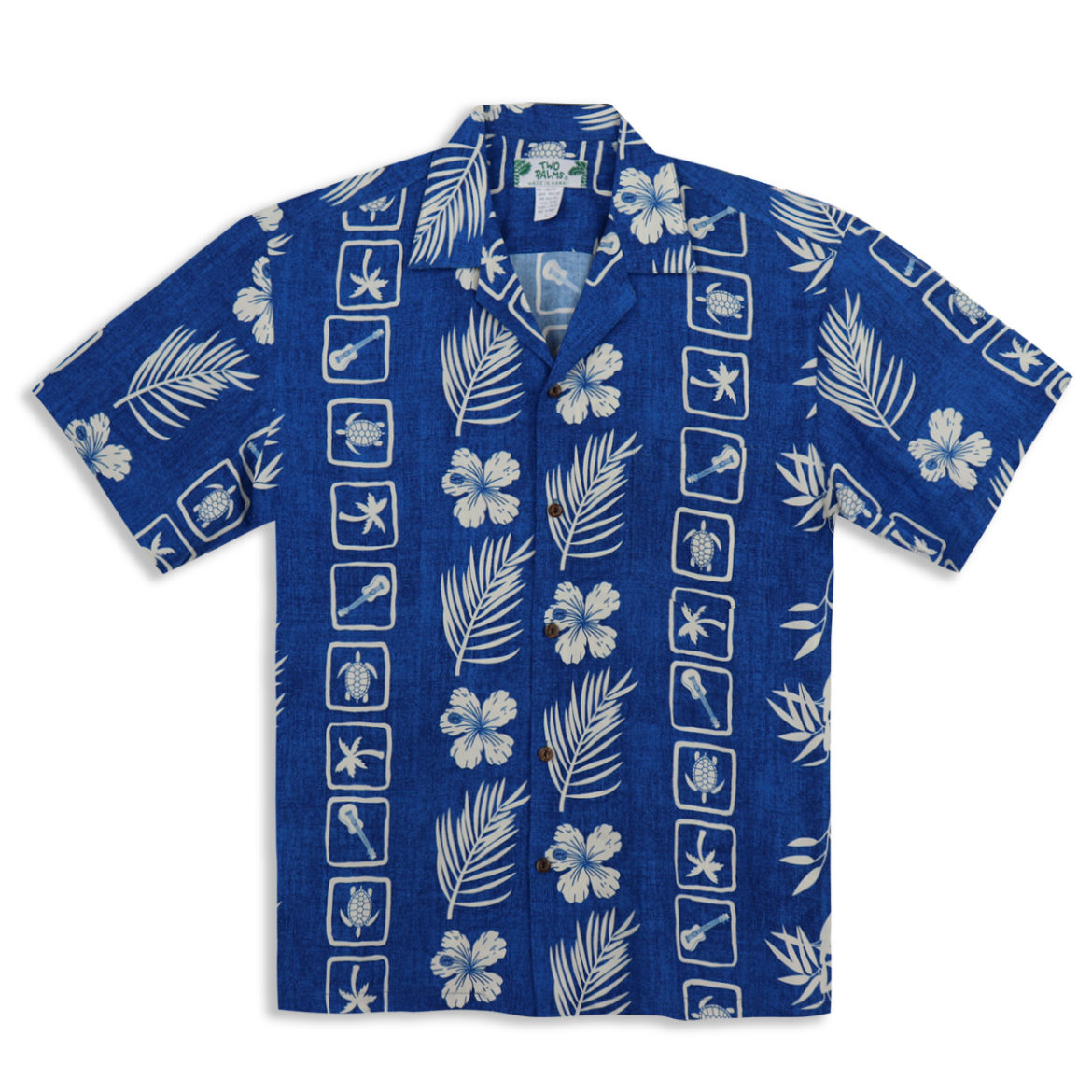 Men's Hawaiian Shirt - Two Palms - Hawaii Block- Blue- front