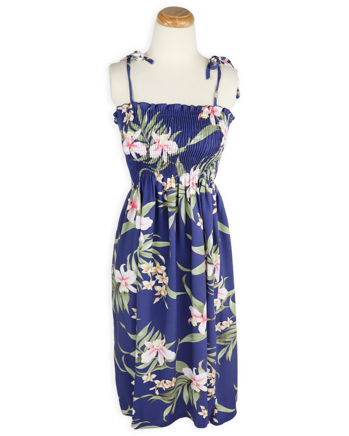 Shirred Tube Top Sundress - Pali Orchid - Dusty Navy