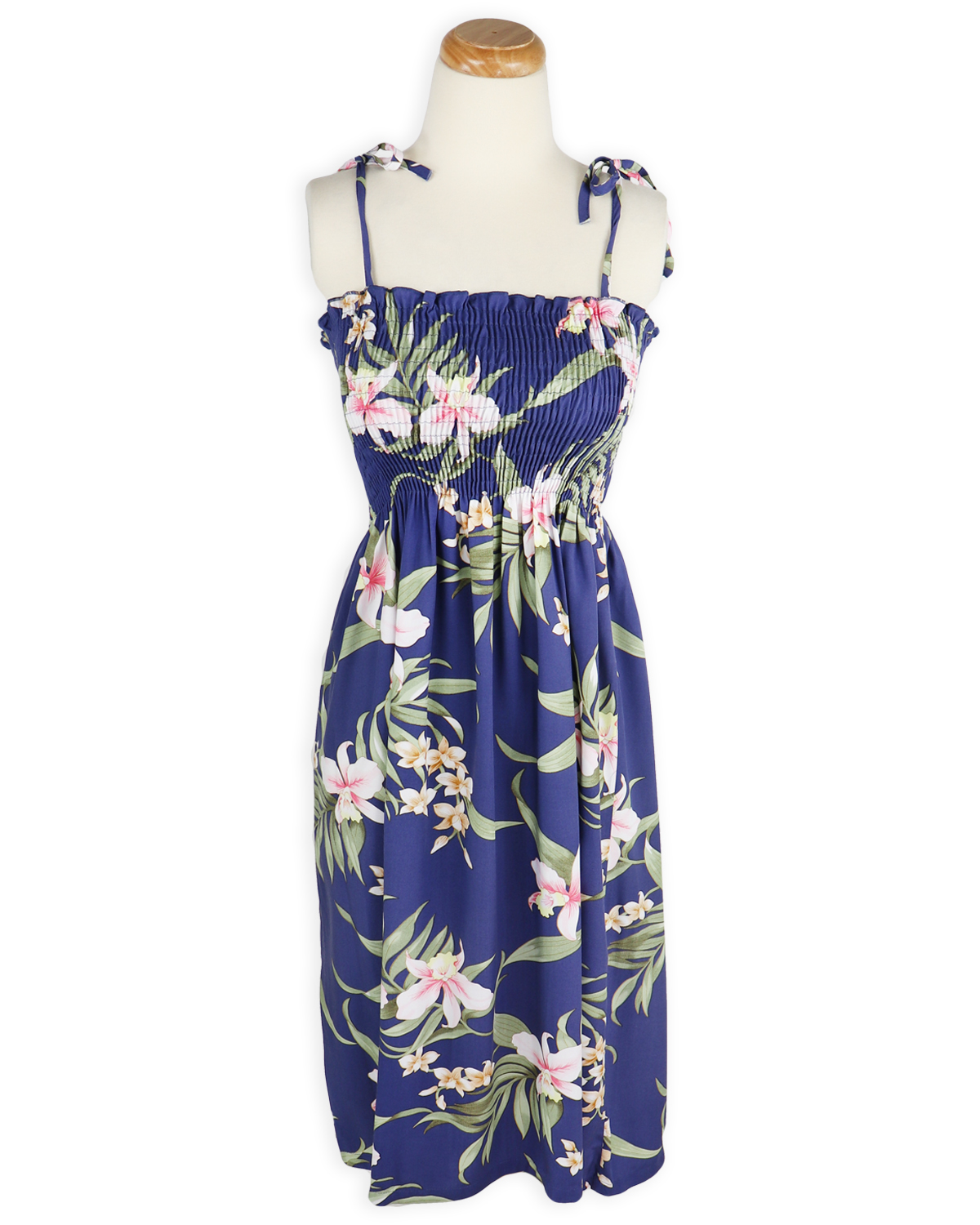 Shirred Tube Top Sundress – Pali Orchid  – Dusty Navy – ORCHID – Periwrinkle – front