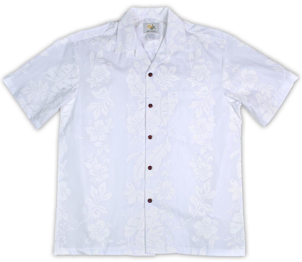 Mens - Hawaiian-Shirt-Charming-Garden-Hibiscus-Panel-white