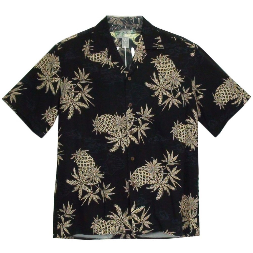 Two Palms – Hawaiian Shirt – Pineapple Map – Black