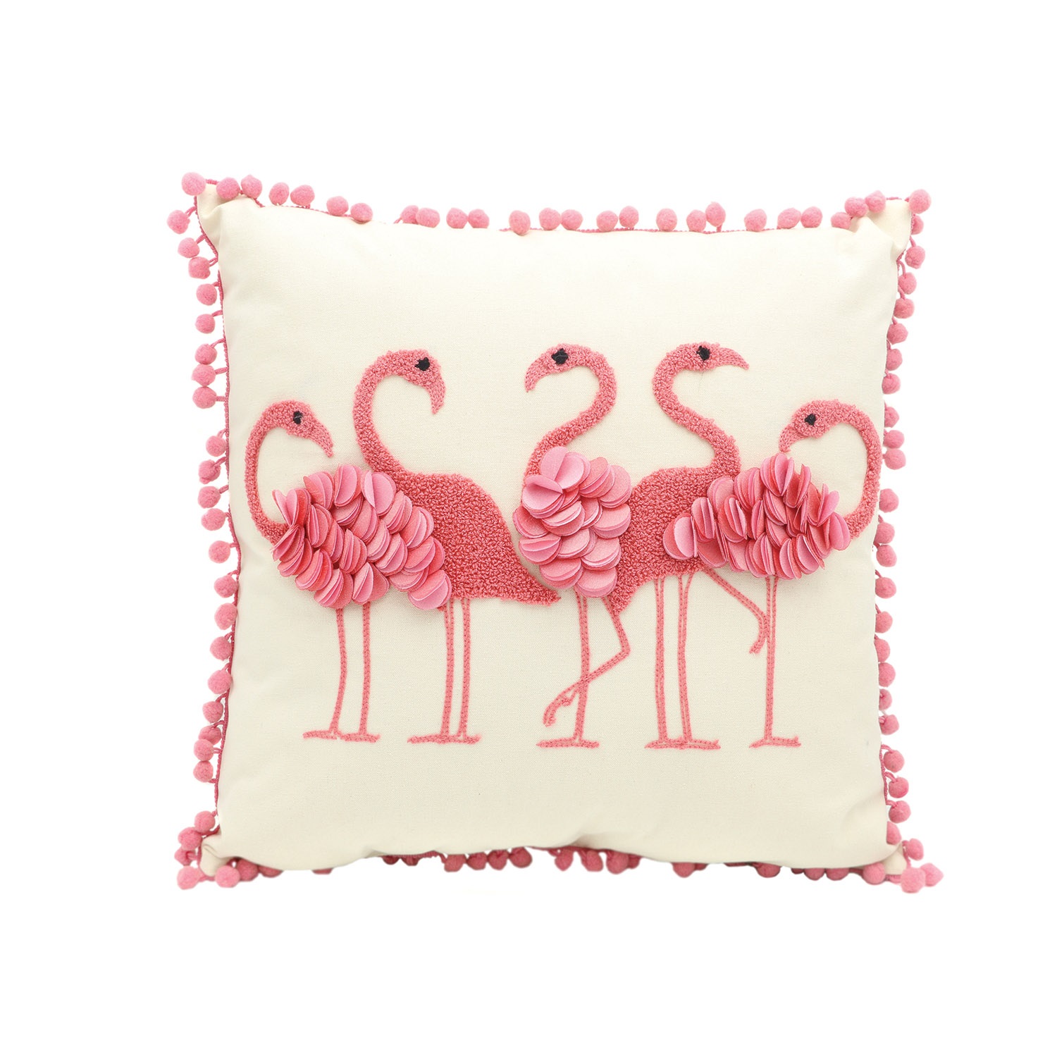 Tropical Flamingo Pillow – Fluffy Feathers – 16×16 – Tropaholic.com
