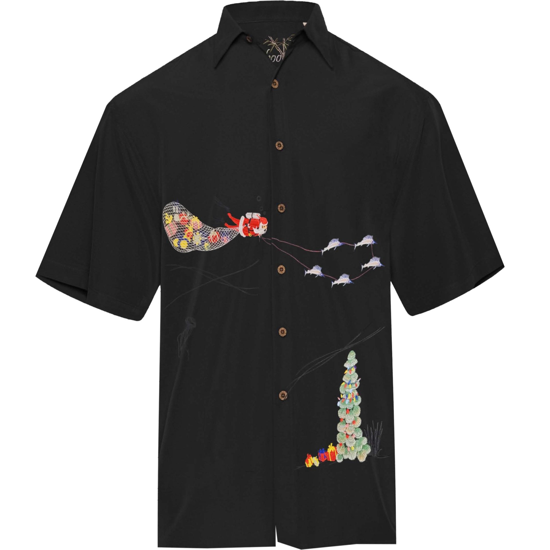 Bamboo Cay – Mens Christmas Shirt – Scuba Santa – Black
