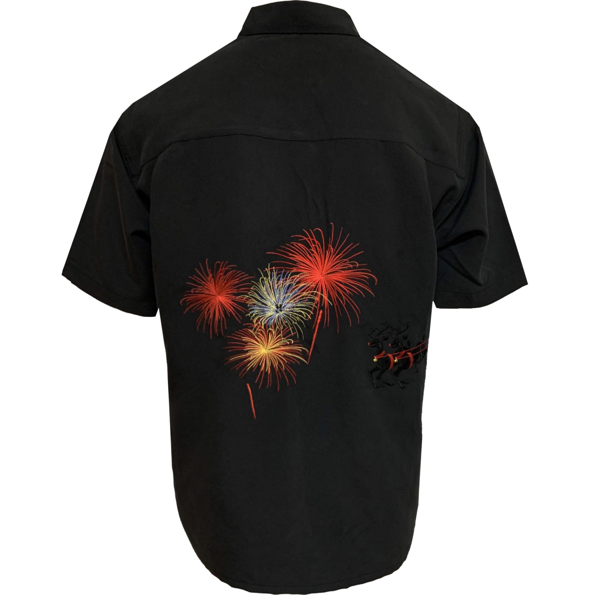Bamboo Cay – Mens Shirt – Merry Christmas – Happy New Year – black – back view