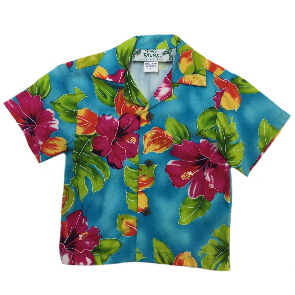 Boys – Hawaiian Shirt – Hibiscus Watercolor – Turquoise