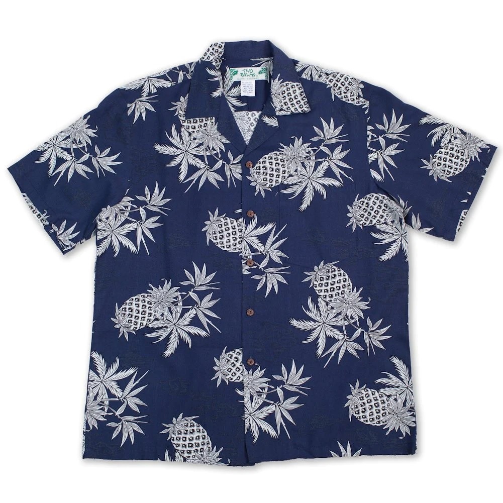 Hawaiian Shirt - Two Palms - Pineapple Map - Navy