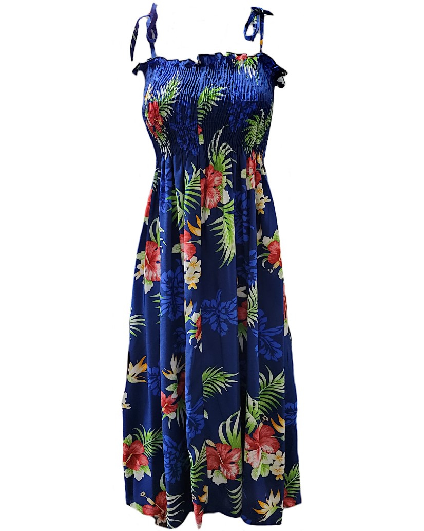 Hawaiian-Tropical-Sundress-Tube-Top-Short-Hibiscus-Fern-Blue