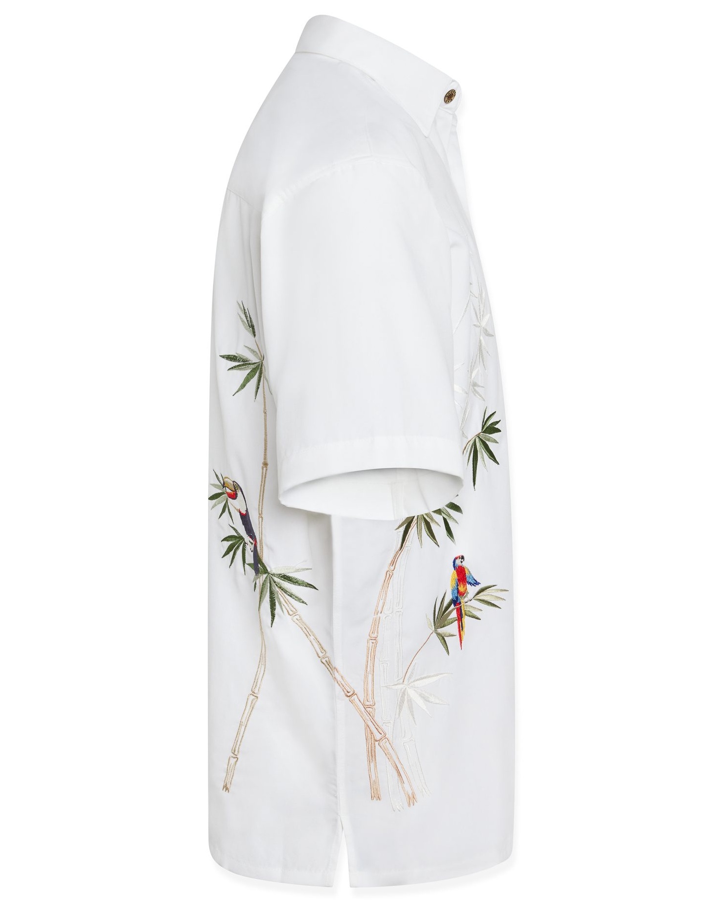 Bamboo Cay – Mens Shirt – Flying Parrots – White – Side View – WB-1916 Bamboo Cay – Mens Shirt – Flying Parrots – White – Side View – WB-1916