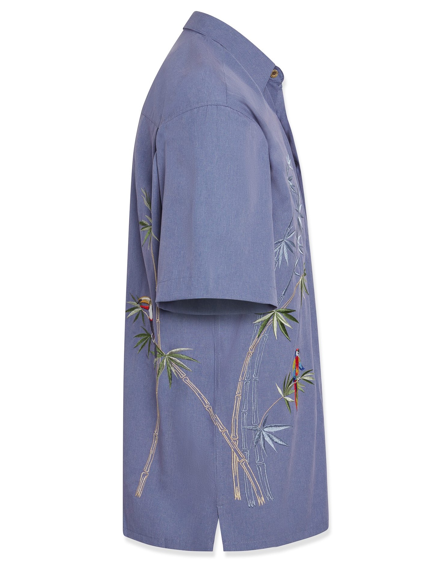 Bamboo Cay – Mens shirt – Flying Parrots – Infra Blue – Side View – WB-1916 Bamboo Cay – Mens shirt – Flying Parrots – Infra Blue – Side View – WB-1916