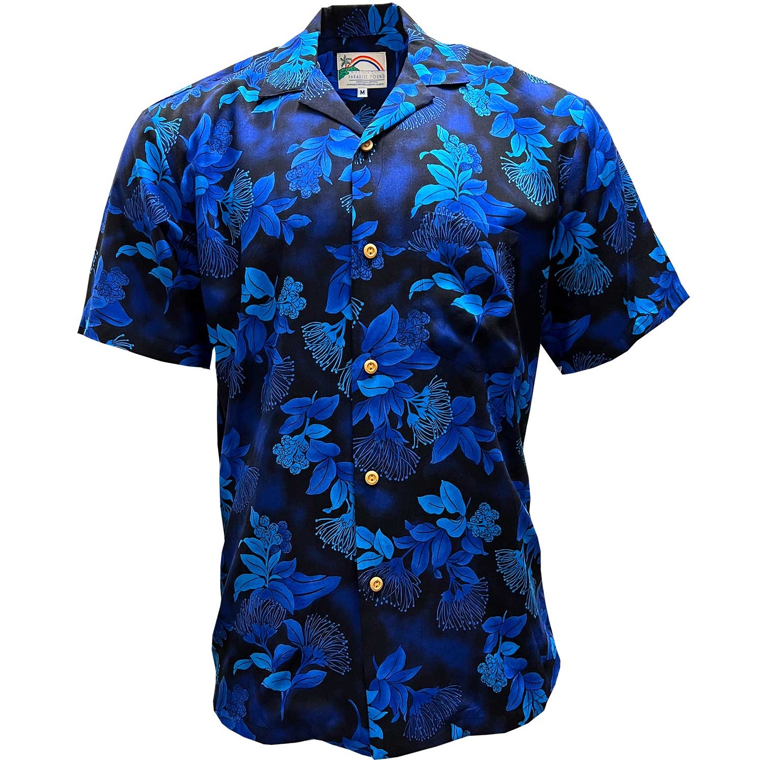 Mens-Authentic-Hawaiian-Shirt-Paradise-Found-Ohia-Navy