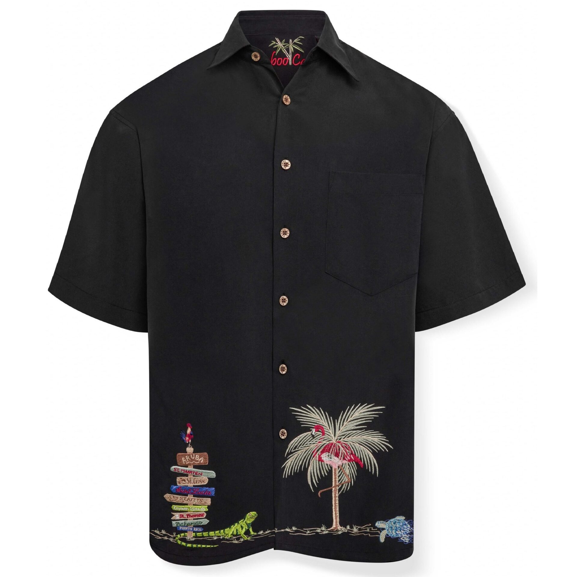 Bamboo-Cay-Mens-Shirt-Caribbean-Treasures-Black-Front-view