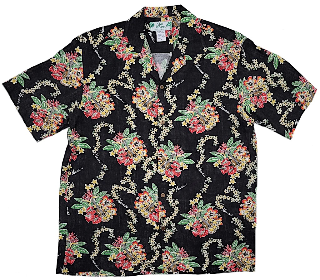Mens-Authentic-Rayon-Hawaiian-Shirt-Lei-of-Hawaii-Black