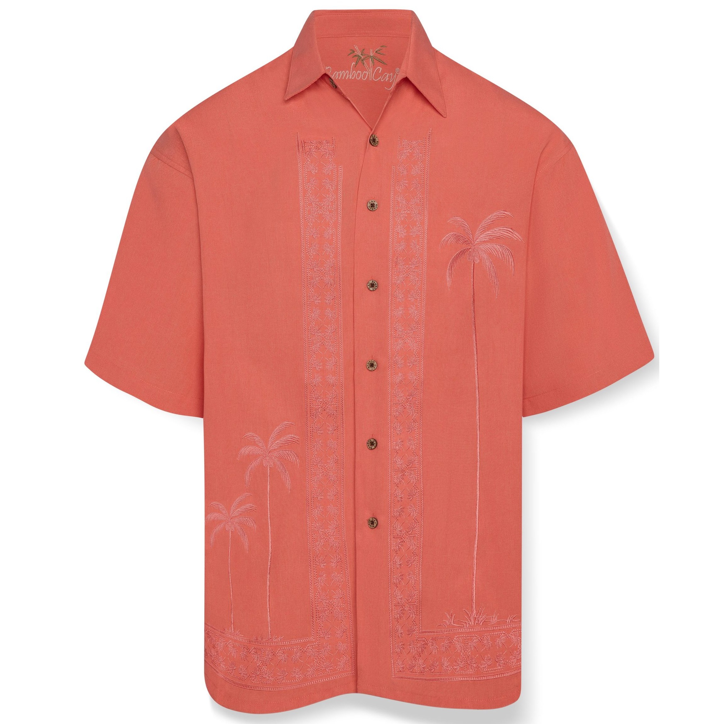 Bamboo-Cay-Mens-Shirt-Palmavera-Salmon-front-view